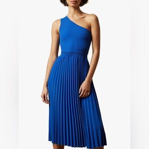 TED BAKER MIRIOM MIXED MEDIA ONE SHOULDER DRESS | BLUE | SIZE 0 | LIKE NEW